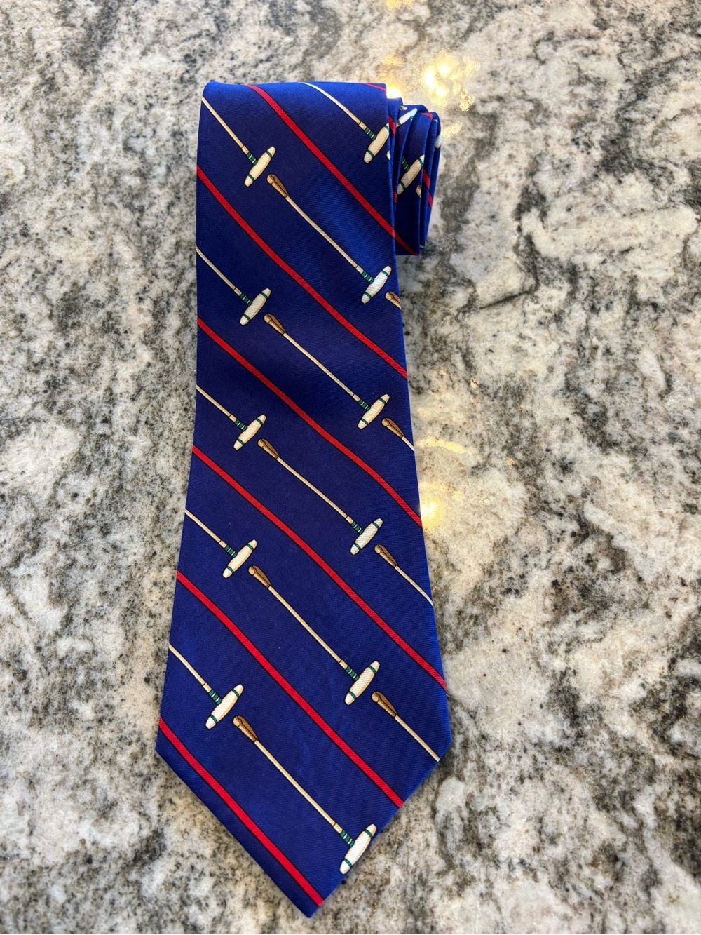 Vtg Polo by Ralph Lauren Men’s 100% Silk Tie Made in USA Polo Game Mallet Blue